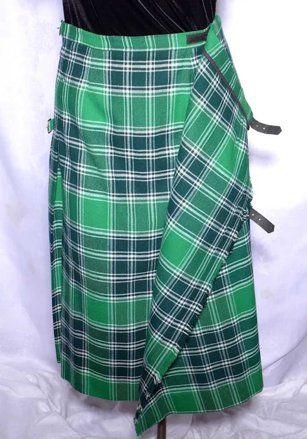 1980s Kinloch Anderson Wool Kilt Skirt Green Plai… - image 5