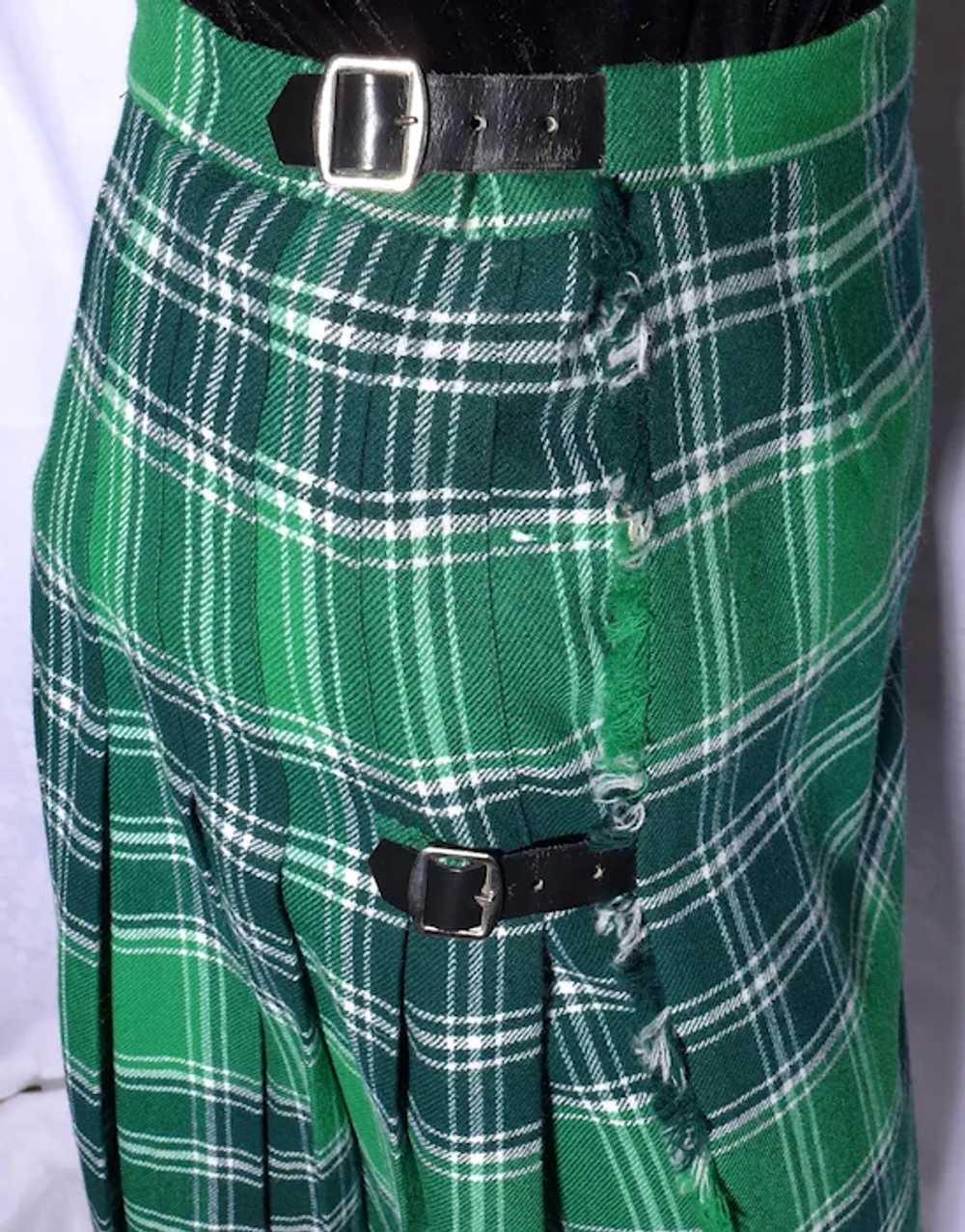 1980s Kinloch Anderson Wool Kilt Skirt Green Plai… - image 6