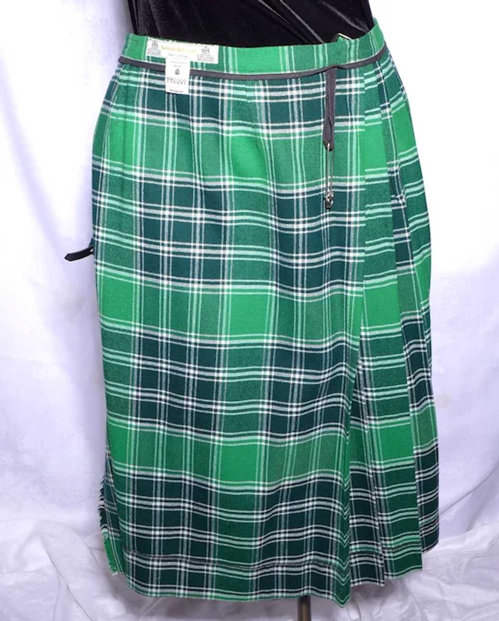 1980s Kinloch Anderson Wool Kilt Skirt Green Plai… - image 7