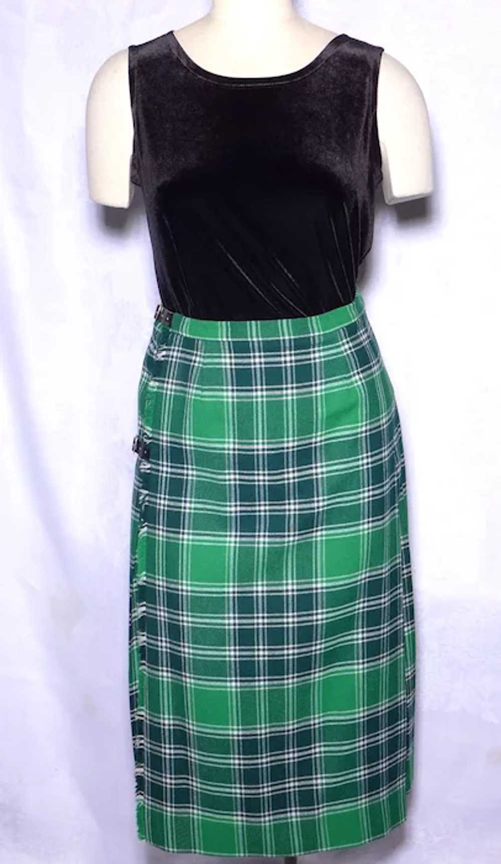 1980s Kinloch Anderson Wool Kilt Skirt Green Plai… - image 9