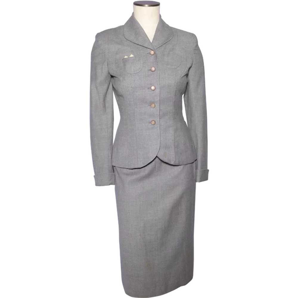Vintage 1940s Ladies Suit Jacket and Skirt Gray W… - image 1
