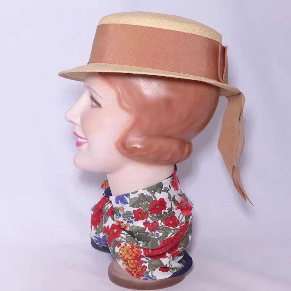 Vintage 1950s Natural Woven Straw Boater Hat VFG … - image 3