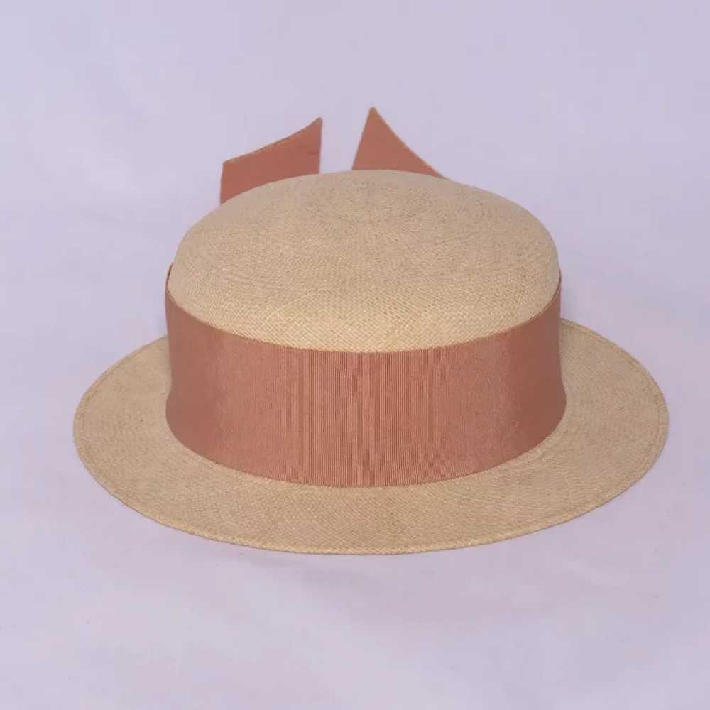 Vintage 1950s Natural Woven Straw Boater Hat VFG … - image 6
