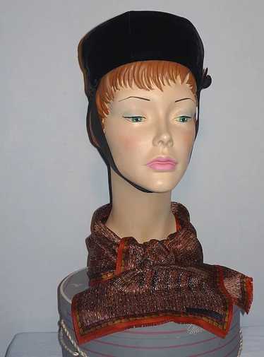 Vintage 1960s Adolfo II Black Velvet Pillbox Hat