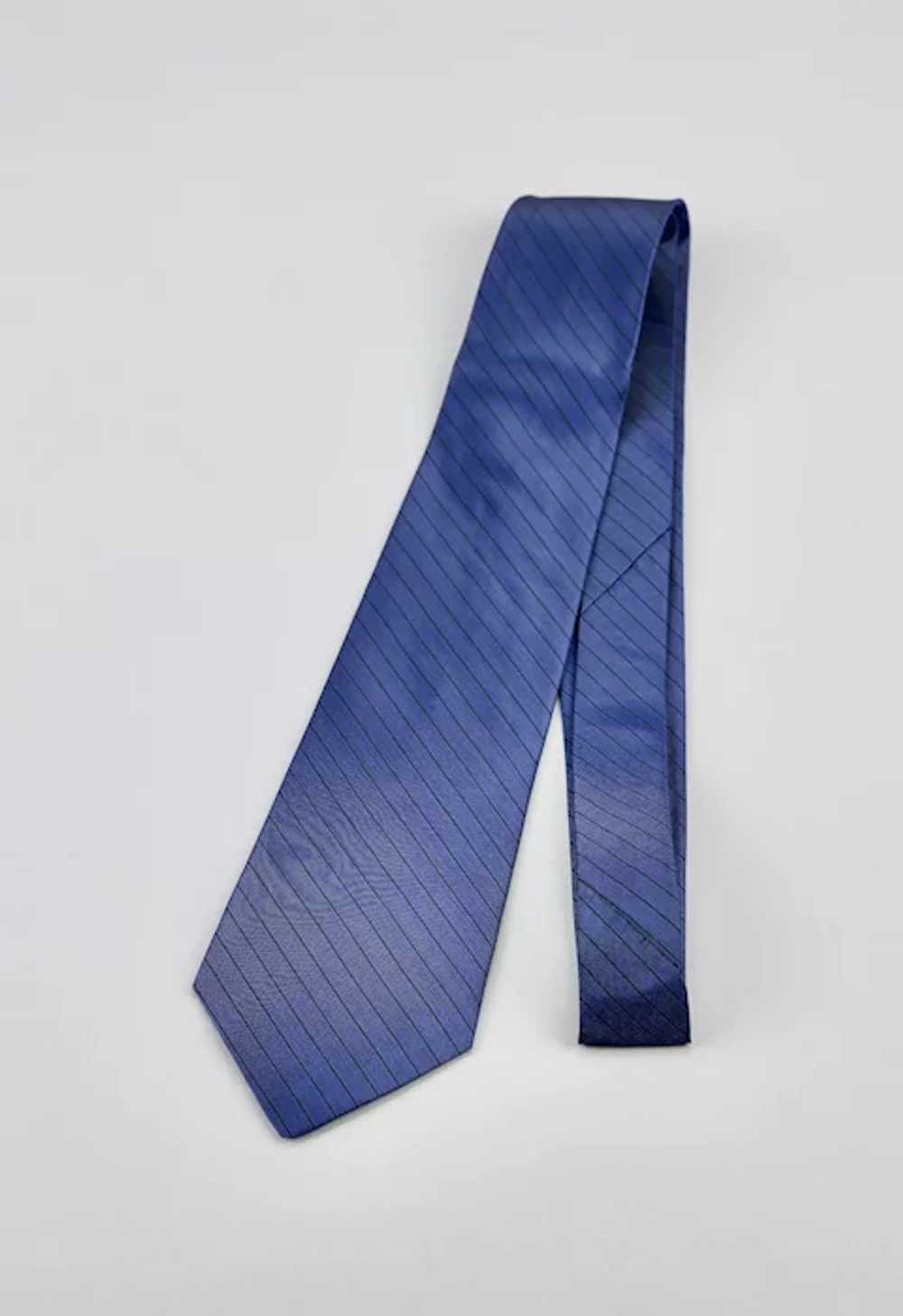 Italian Silk Necktie Navy Blue With Fine Black Li… - image 2