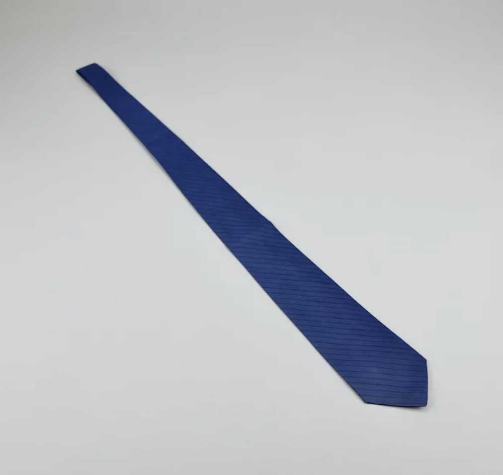 Italian Silk Necktie Navy Blue With Fine Black Li… - image 3