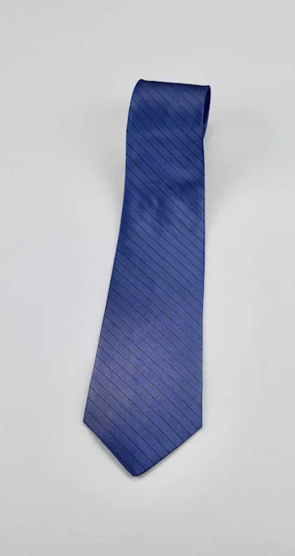 Italian Silk Necktie Navy Blue With Fine Black Li… - image 5