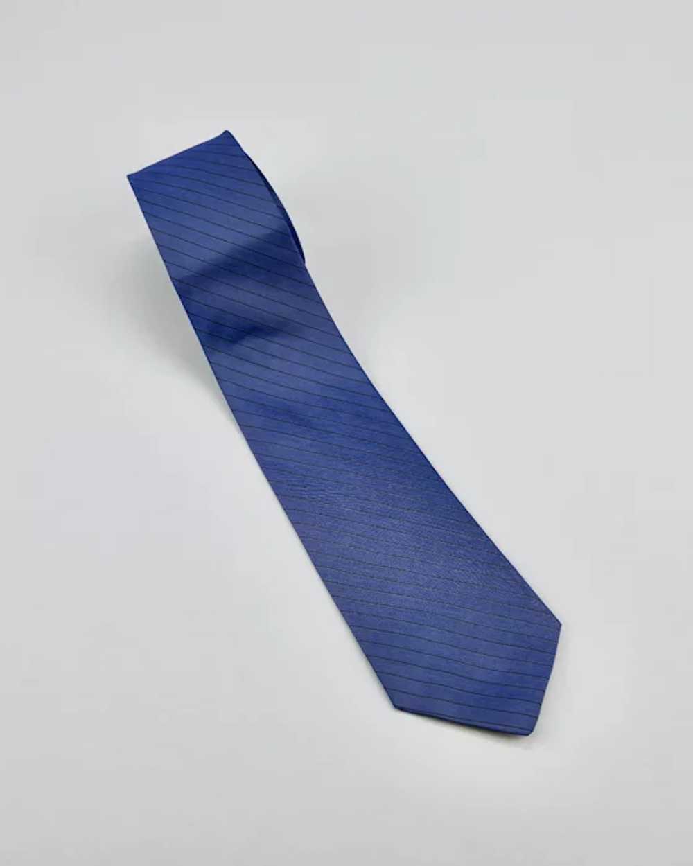 Italian Silk Necktie Navy Blue With Fine Black Li… - image 6