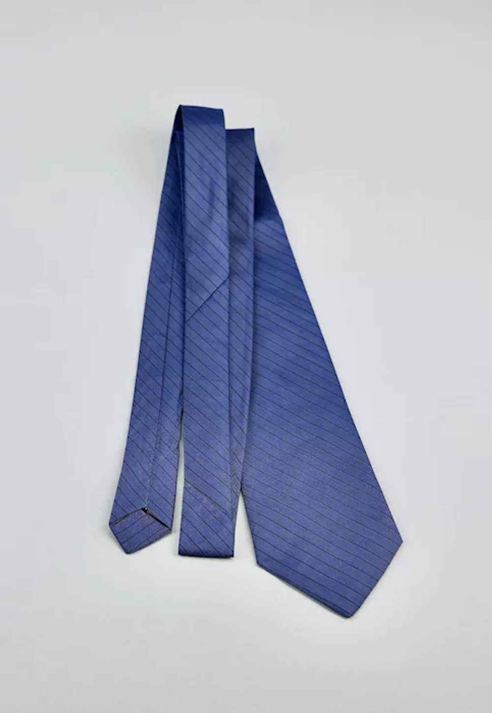 Italian Silk Necktie Navy Blue With Fine Black Li… - image 7