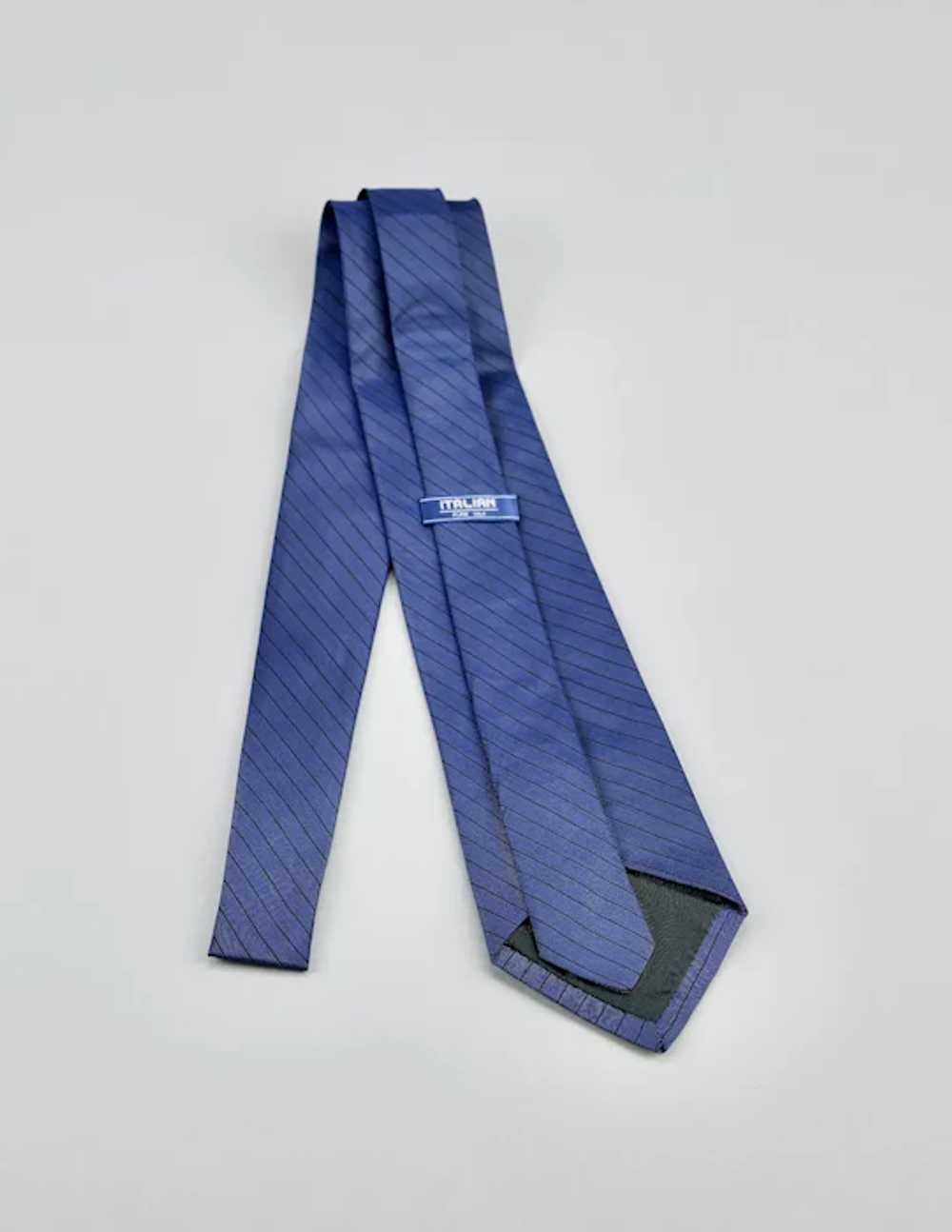 Italian Silk Necktie Navy Blue With Fine Black Li… - image 8