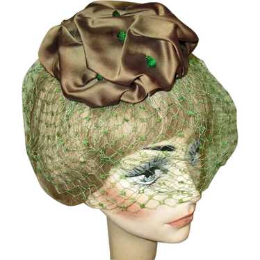 Vintage Beaded Hat, 1940's Satin - image 1