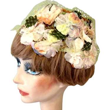 50's Floral Hat, Vintage Easter Parade - image 1