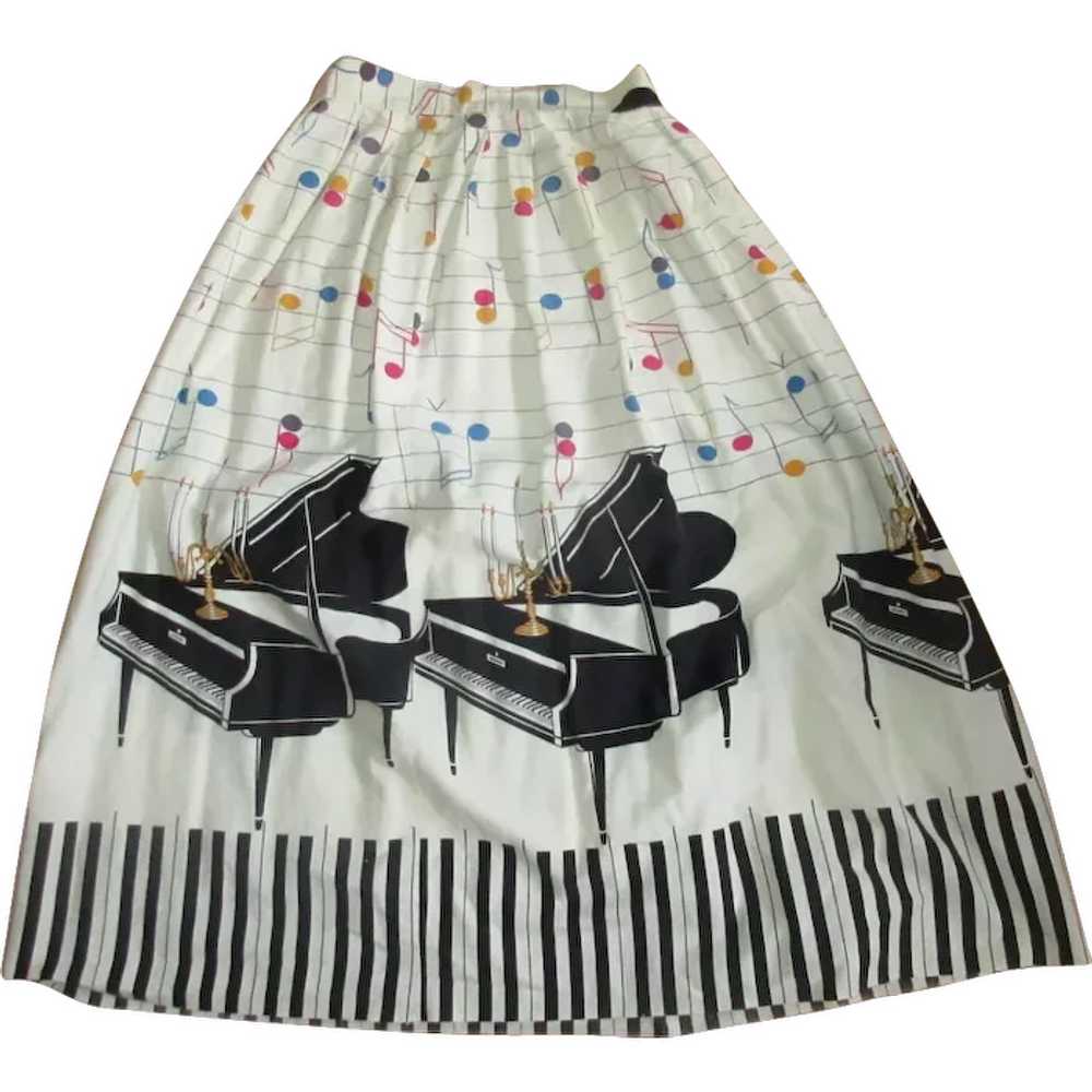 Vintage 50's Skirt, Novelty Print, Grand Piano, N… - image 1