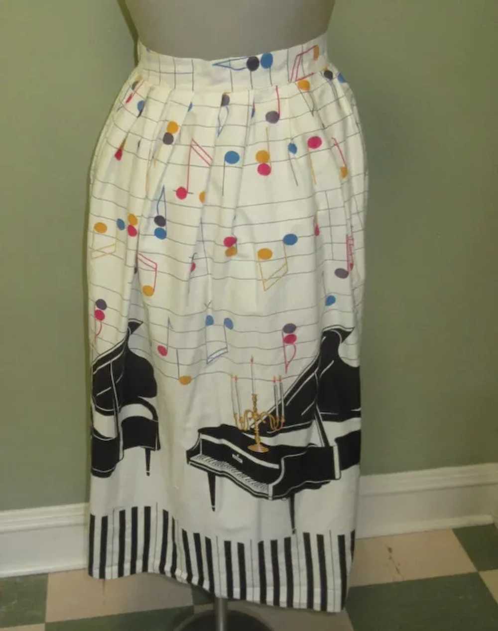Vintage 50's Skirt, Novelty Print, Grand Piano, N… - image 3