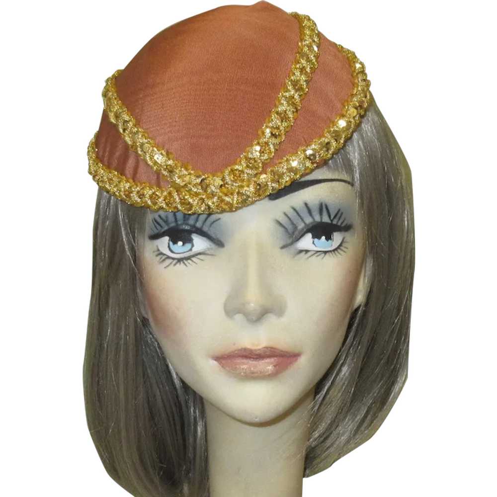 Vintage Hat, Skull Cap, Maid Marian Costume, Gold… - image 1