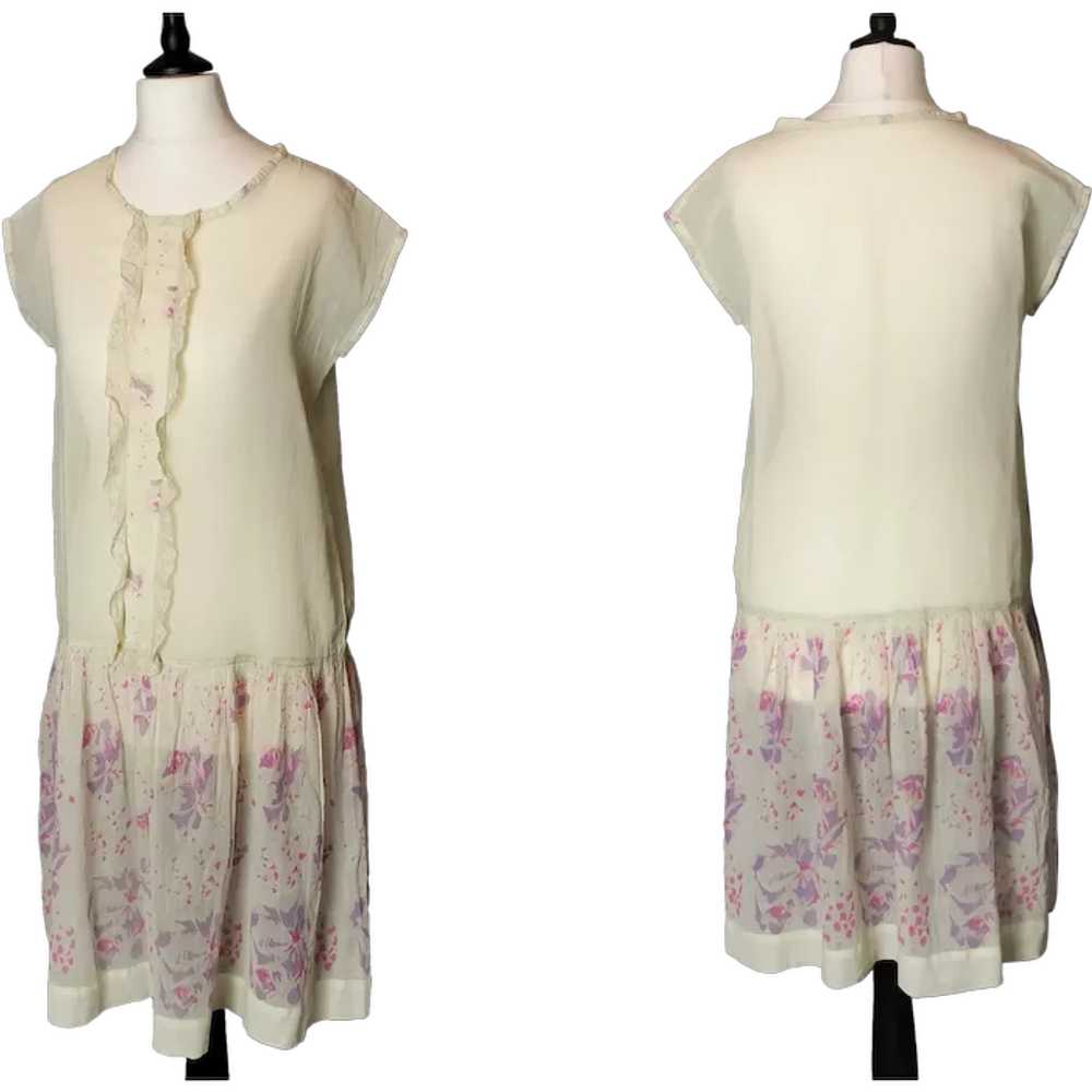 Vintage 1920s day dress, batiste cotton, floral - image 1