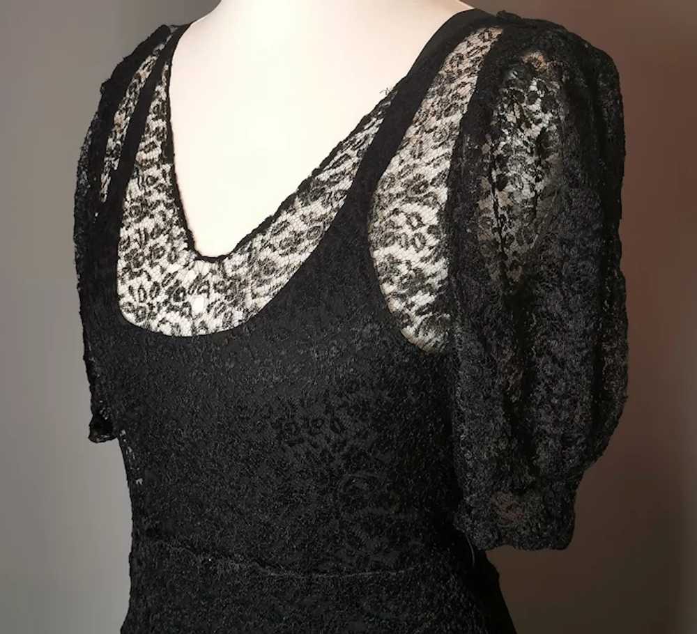 Vintage 1930's Black lace dress, bias cut gown, s… - image 3