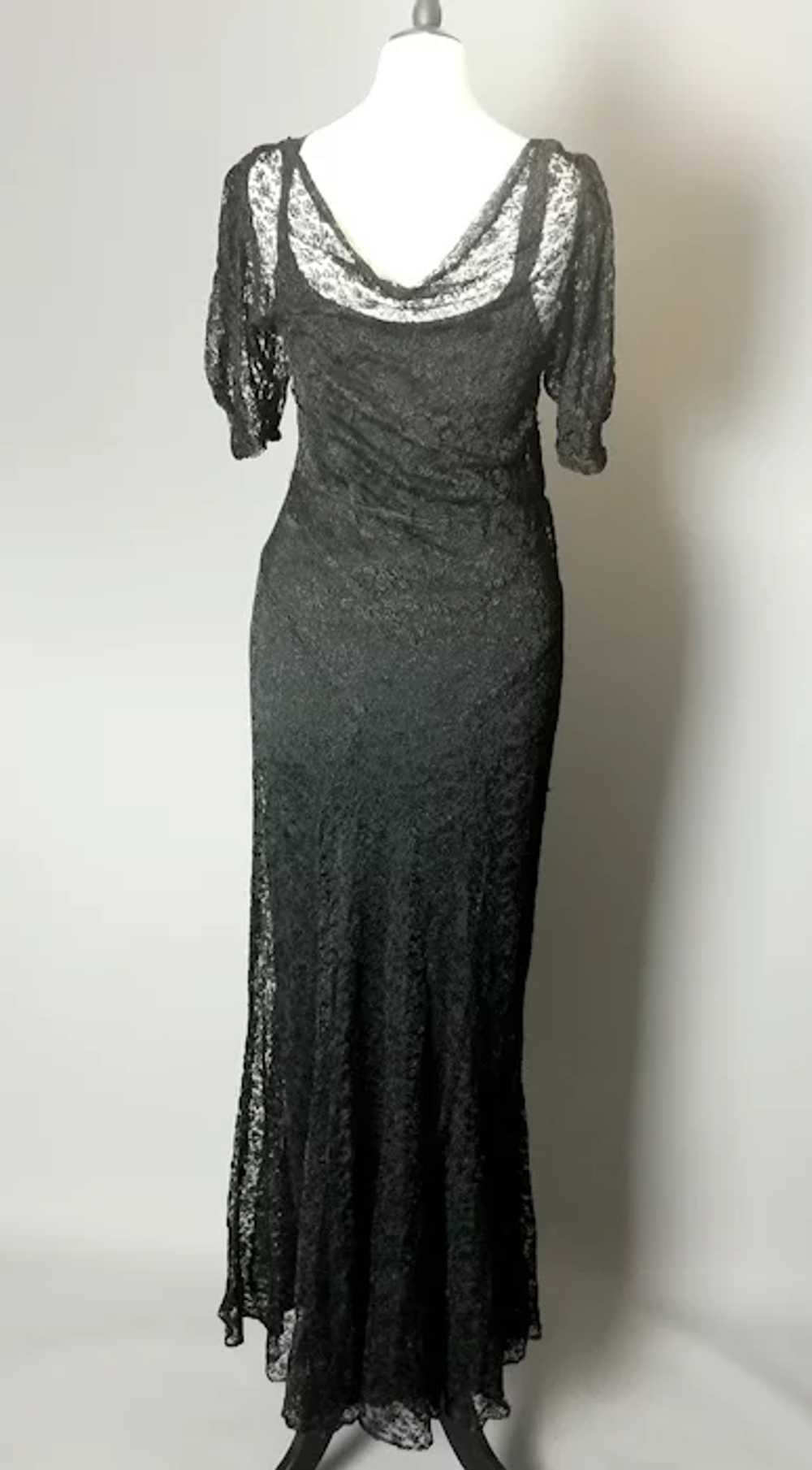 Vintage 1930's Black lace dress, bias cut gown, s… - image 4