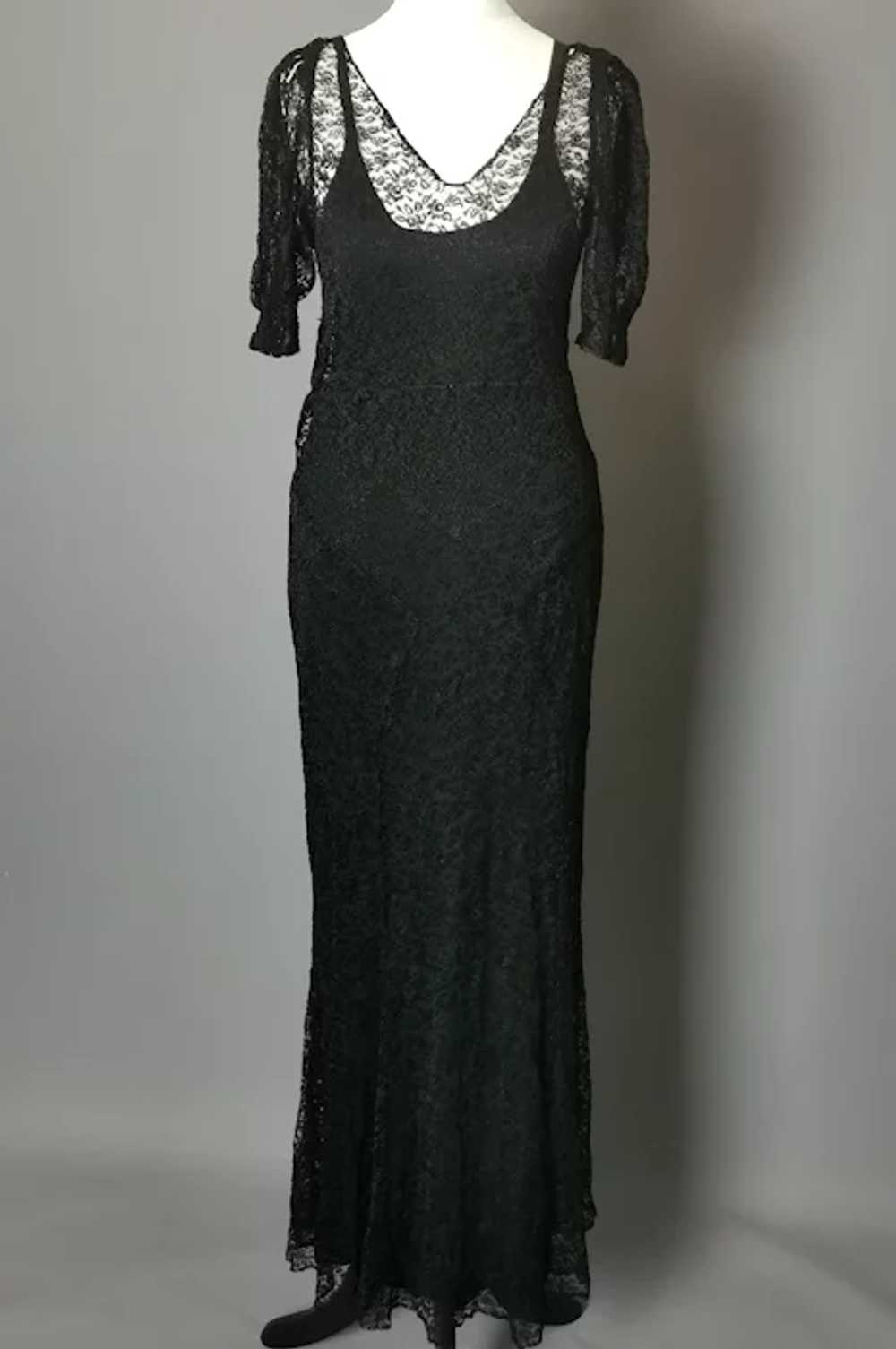 Vintage 1930's Black lace dress, bias cut gown, s… - image 5