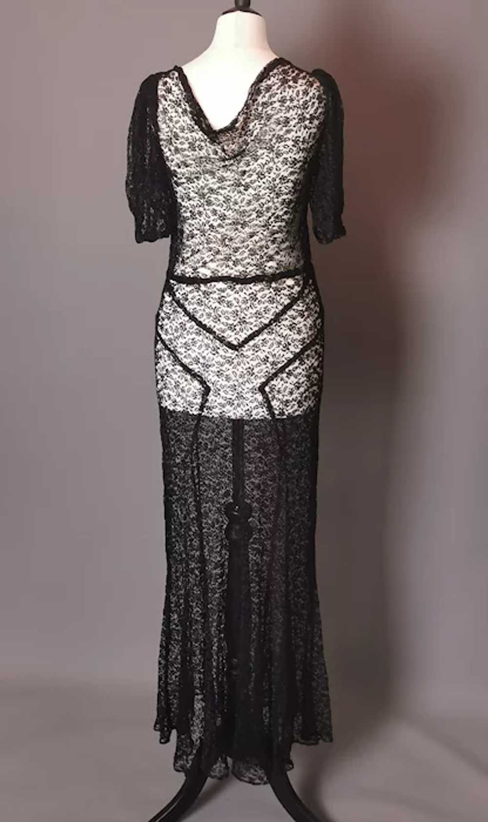 Vintage 1930's Black lace dress, bias cut gown, s… - image 7