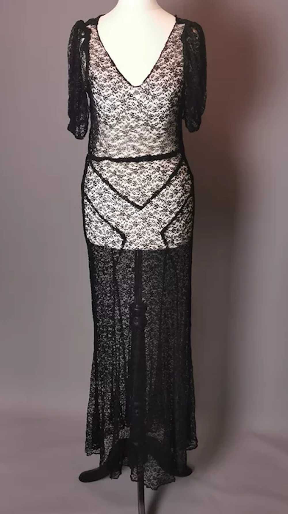 Vintage 1930's Black lace dress, bias cut gown, s… - image 8