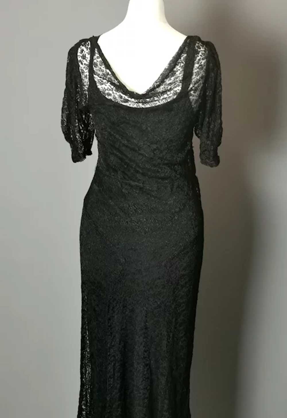 Vintage 1930's Black lace dress, bias cut gown, s… - image 9