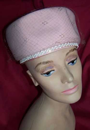 Vintage Pink Pill Box "Jackie" Style Hat, Circa 19