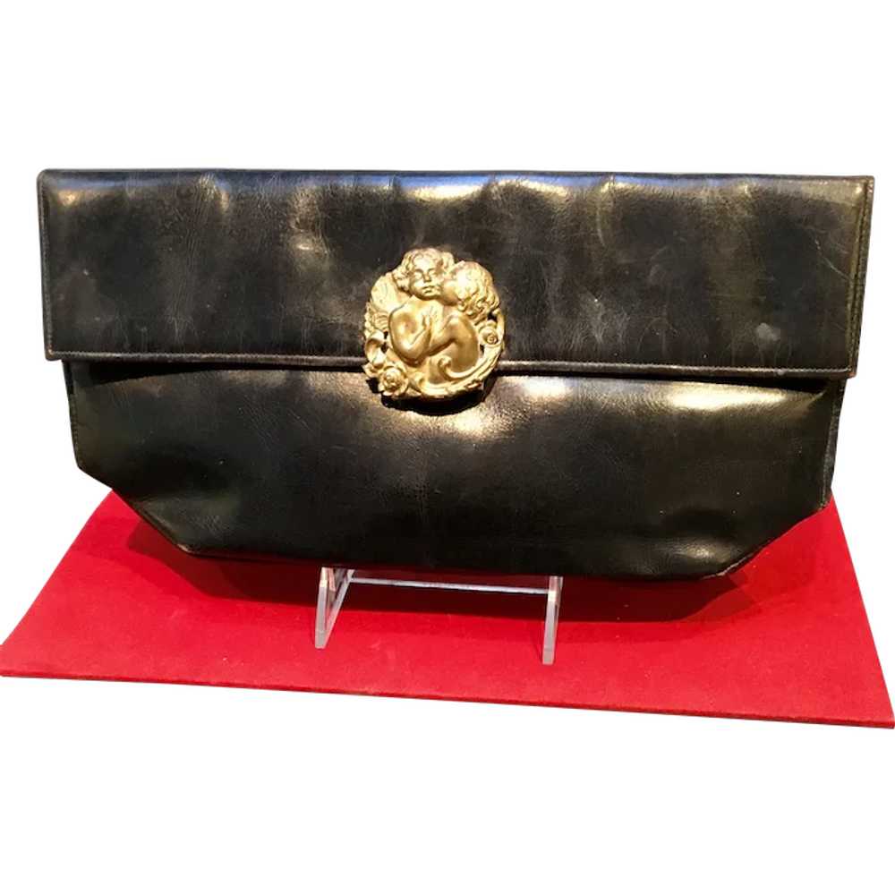 Vintage Leather Purse with Cherub Medallion - image 1