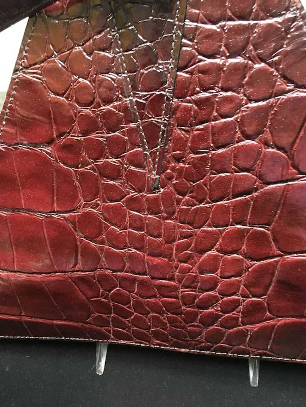Vintage Unusual Triangular Embossed Leather Handb… - image 3