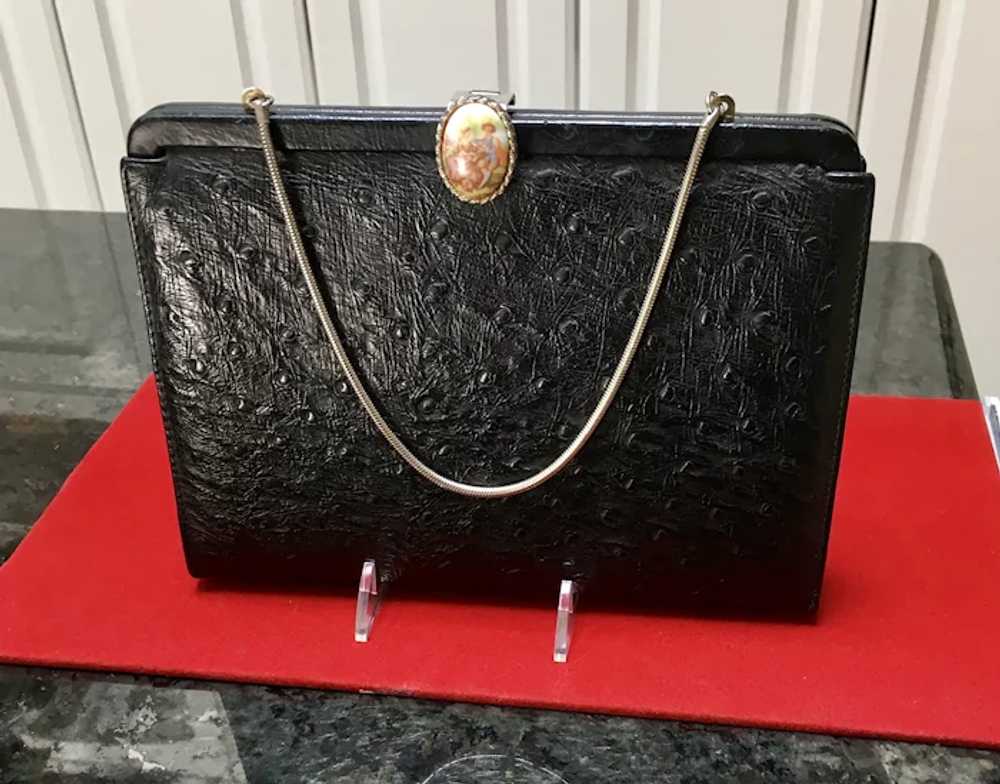 Vintage Ostrich Handbag with Fragonard  Medallion - image 3