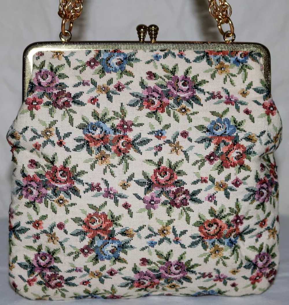 Vintage 1950's Floral Petite-Point Evening Bag - image 2