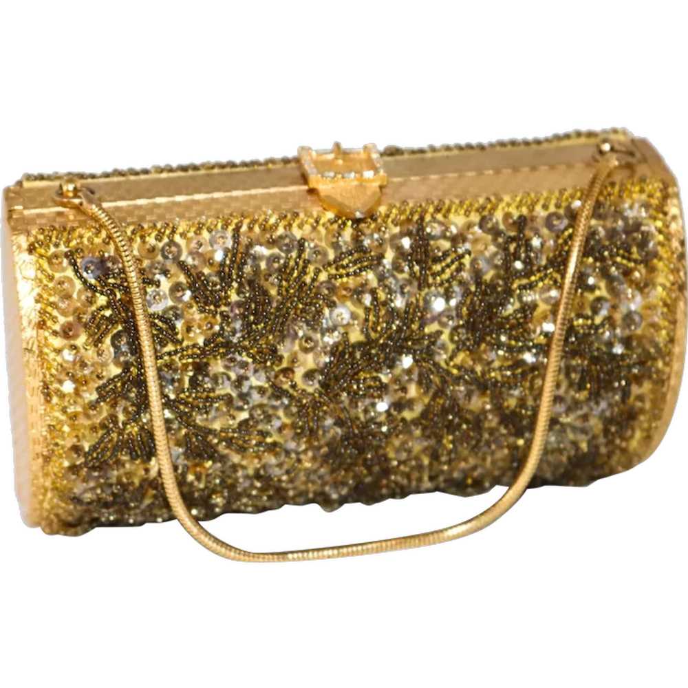 1940s Sequined Beaded Clamshell Box Bag - image 1
