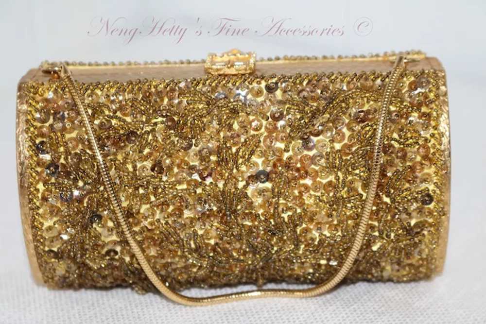 1940s Sequined Beaded Clamshell Box Bag - image 2