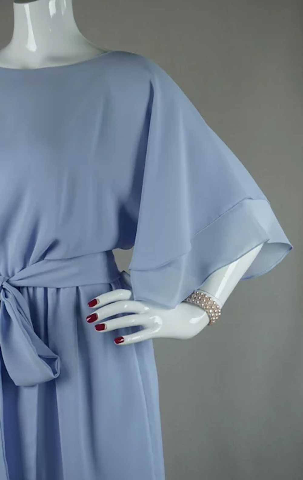 80s Don Wolf Couture Blue Crepe Midi Dress with B… - image 2