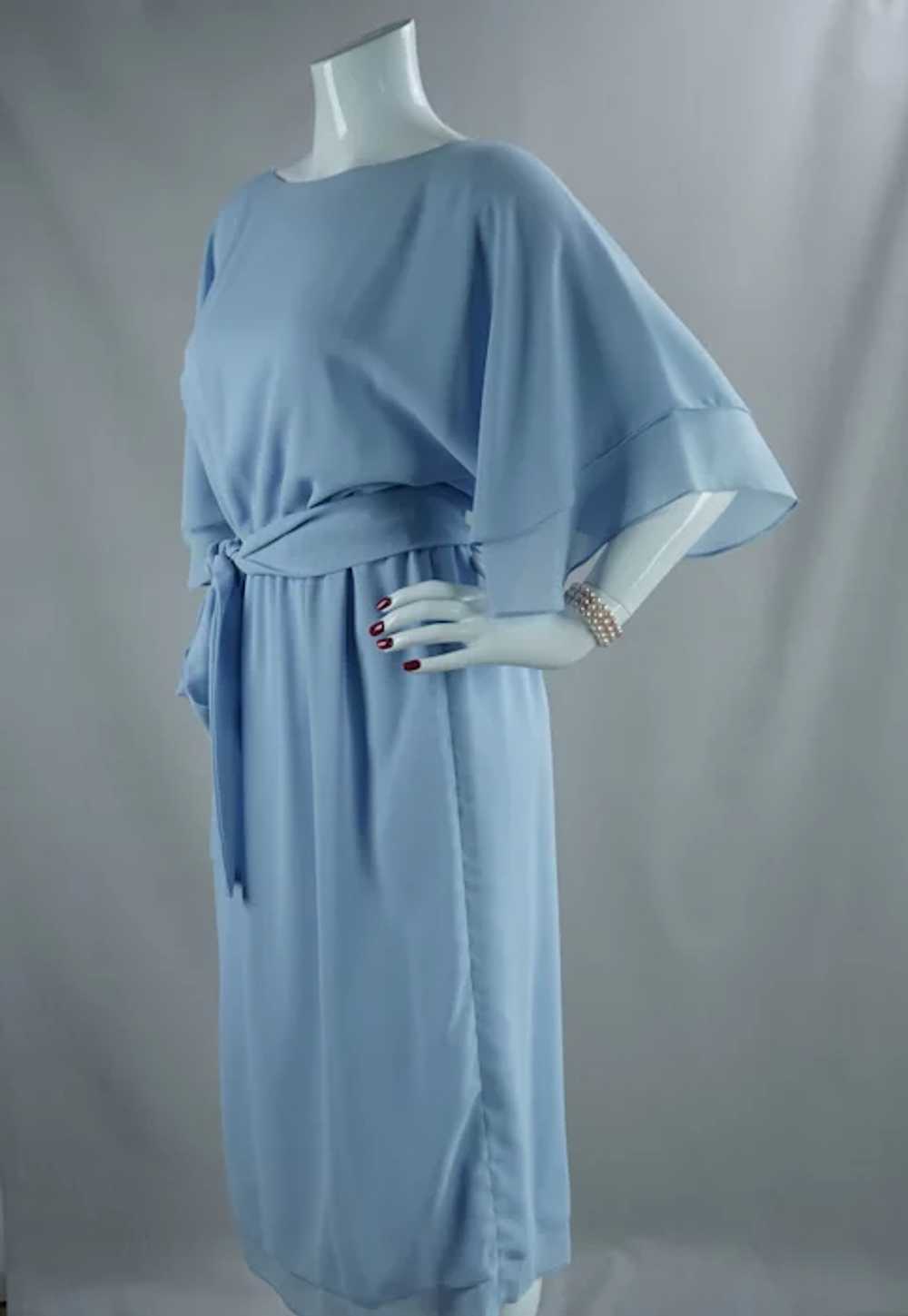80s Don Wolf Couture Blue Crepe Midi Dress with B… - image 3