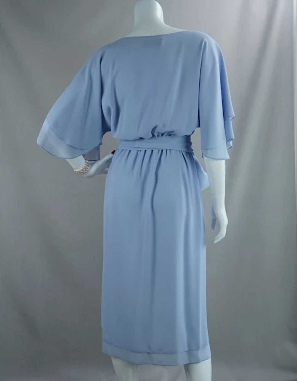 80s Don Wolf Couture Blue Crepe Midi Dress with B… - image 4