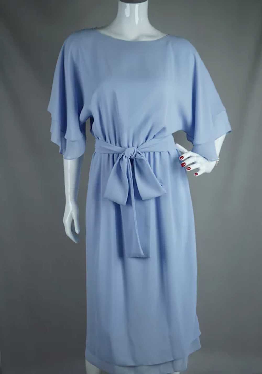 80s Don Wolf Couture Blue Crepe Midi Dress with B… - image 5
