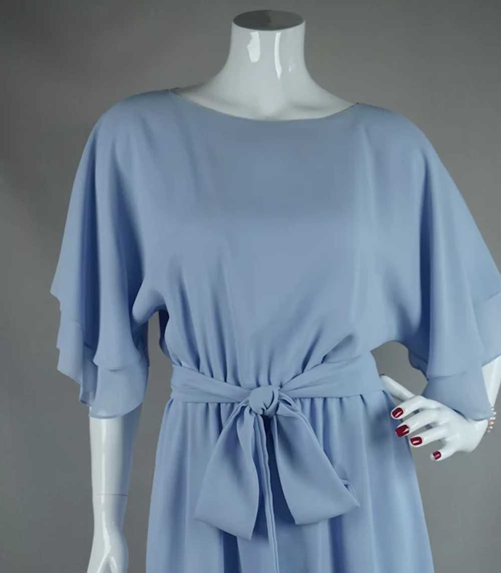 80s Don Wolf Couture Blue Crepe Midi Dress with B… - image 6