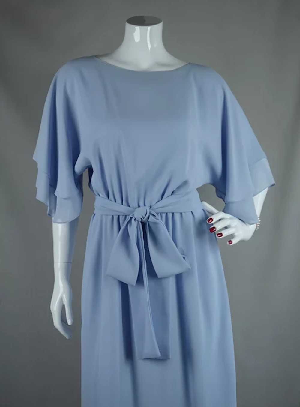 80s Don Wolf Couture Blue Crepe Midi Dress with B… - image 7