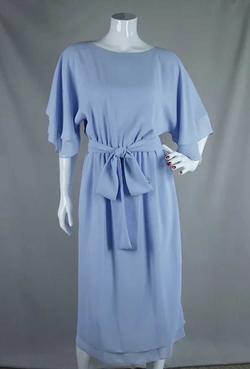 80s Don Wolf Couture Blue Crepe Midi Dress with B… - image 8