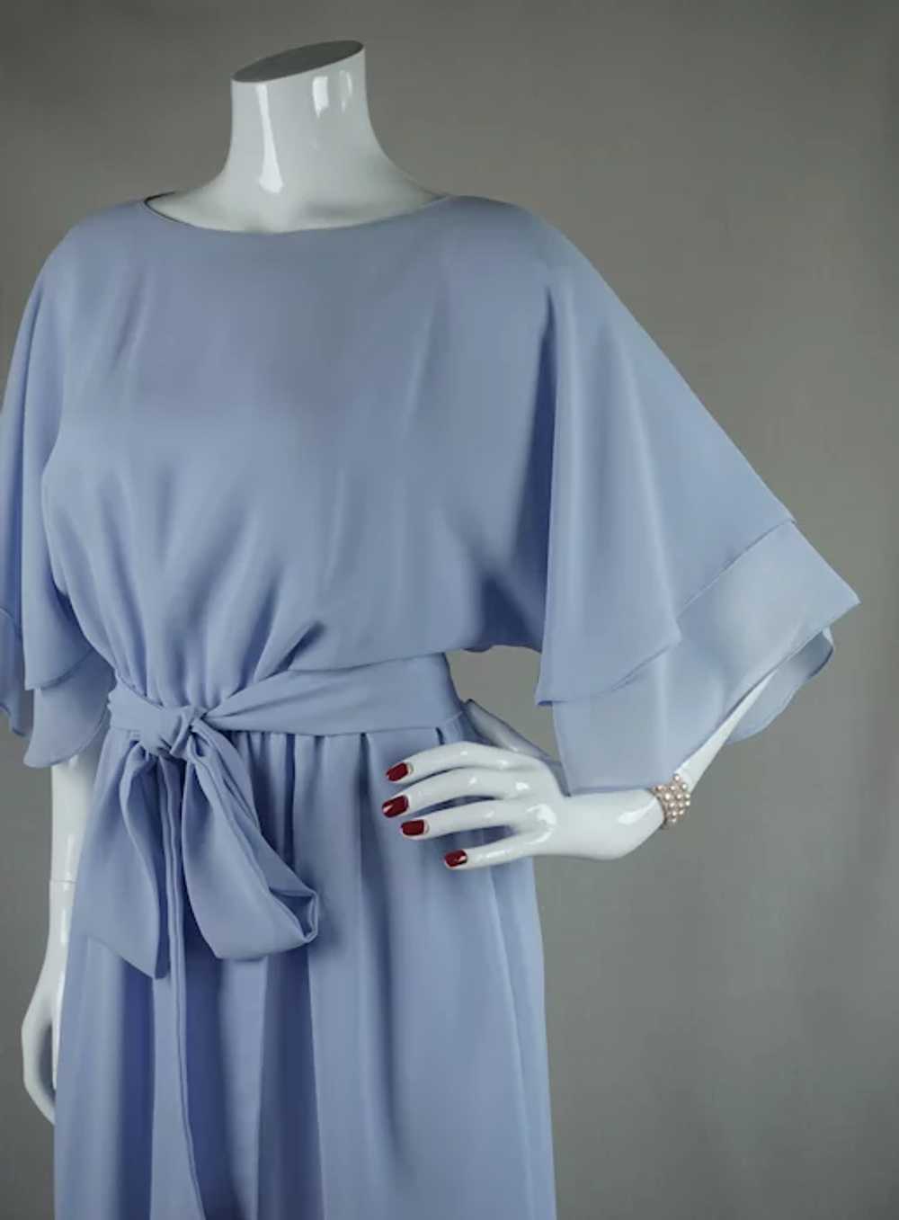80s Don Wolf Couture Blue Crepe Midi Dress with B… - image 9