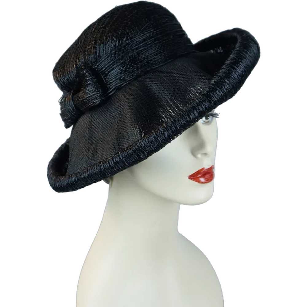 60s Black Wide Brim Asymmetrical Straw Hat by Amy - image 1
