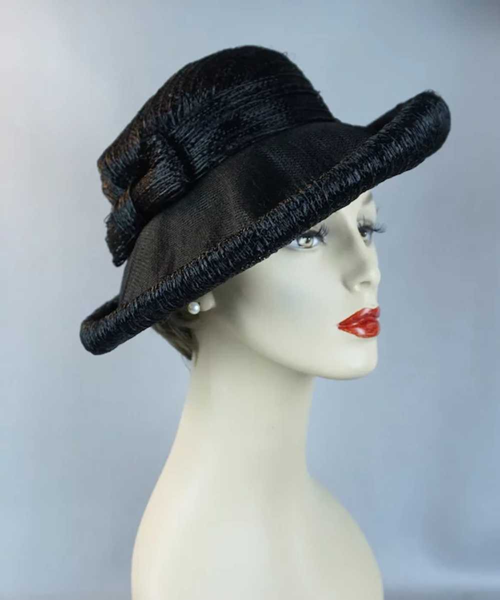 60s Black Wide Brim Asymmetrical Straw Hat by Amy - image 2