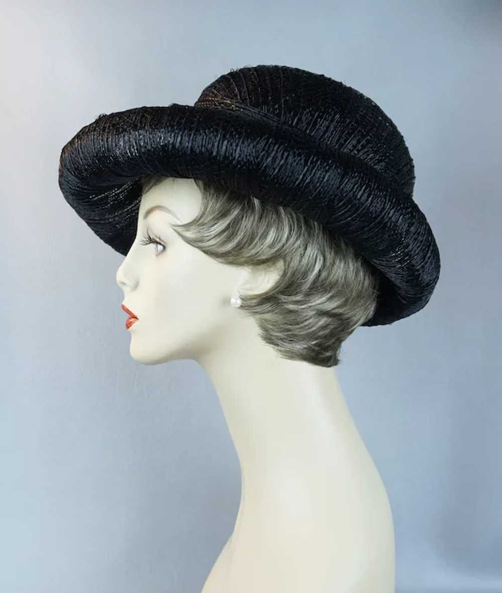 60s Black Wide Brim Asymmetrical Straw Hat by Amy - image 4