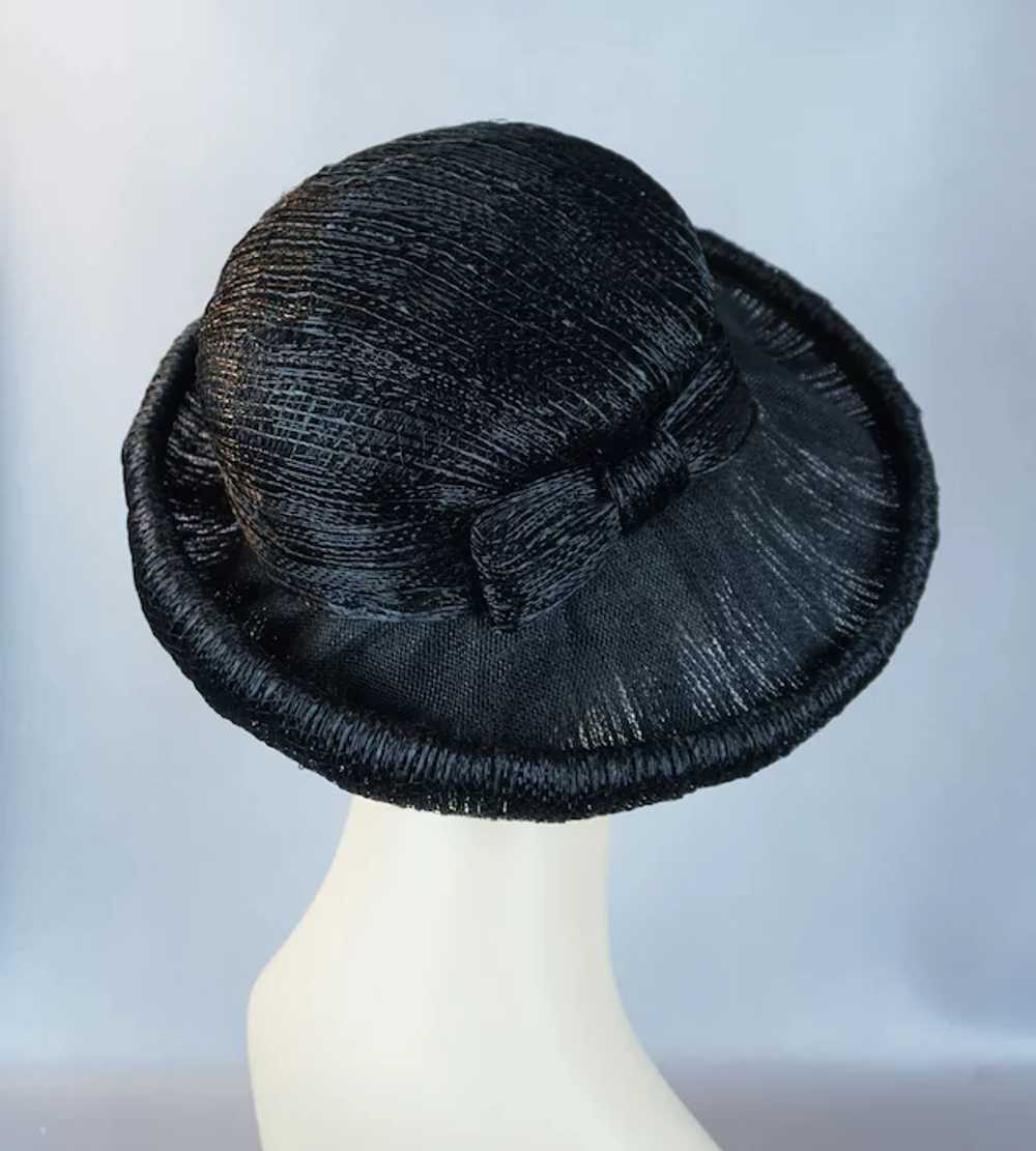 60s Black Wide Brim Asymmetrical Straw Hat by Amy - image 7