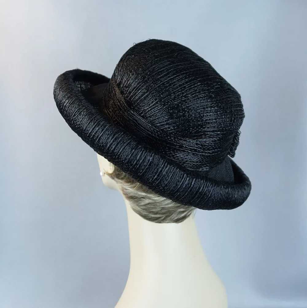 60s Black Wide Brim Asymmetrical Straw Hat by Amy - image 8