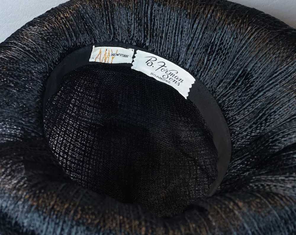 60s Black Wide Brim Asymmetrical Straw Hat by Amy - image 9