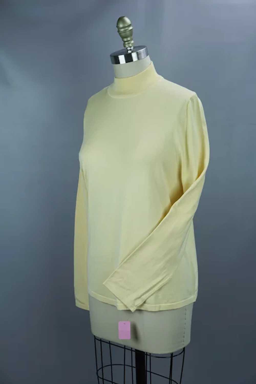 90s Pale Yellow Silk Turtleneck Sweater, Deadstoc… - image 3