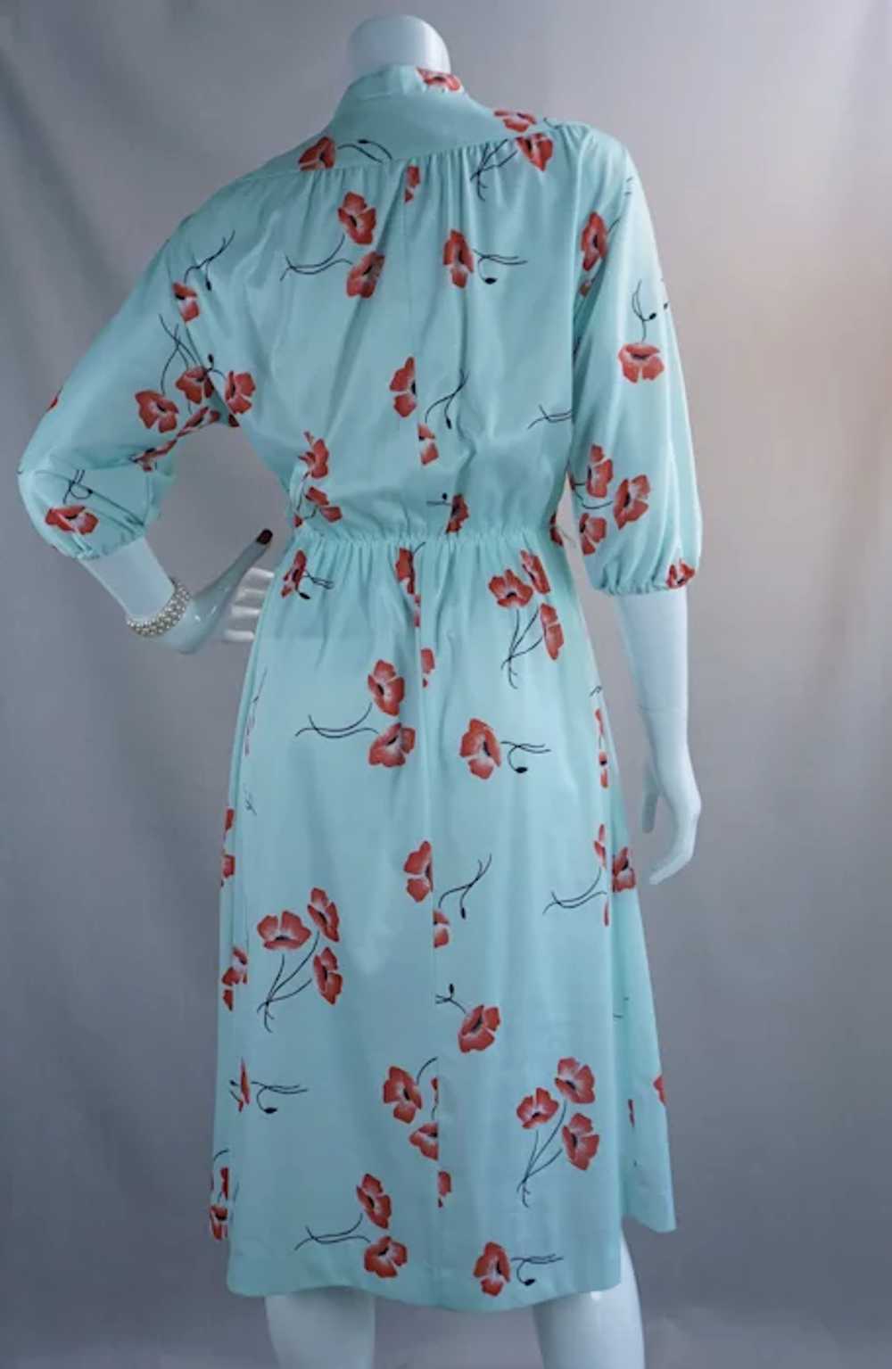 70s Jersey Knit Mint Green and Red Poppy Dress, B… - image 5