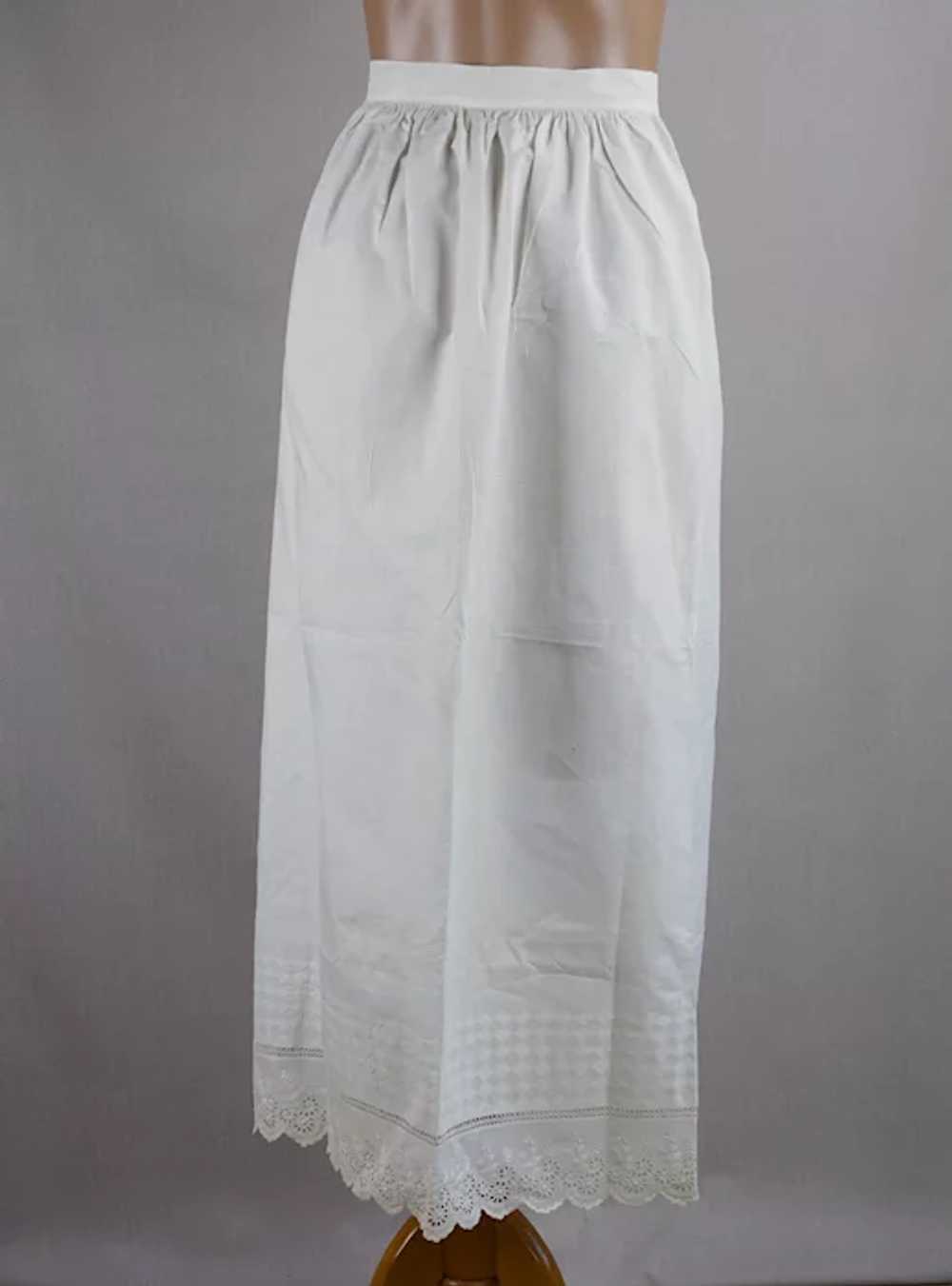 Edwardian Antique Long Apron w/ Cutwork and Scall… - image 3
